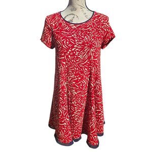 THML Red Cream Printed Short Sleeve Crew Neck Back Zip Shift Mini Dress‎ Size M